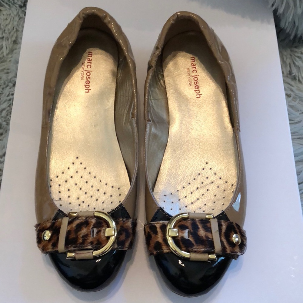Marc Joseph Patent Leather Flats w/ Animal Print